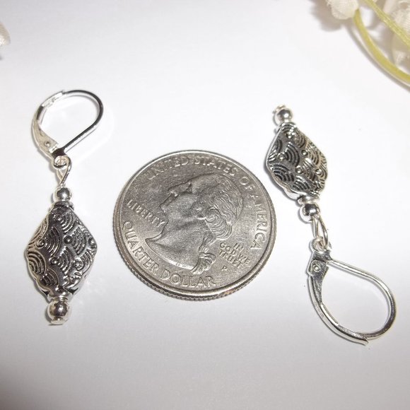 Silver Earrings Dangle Drop Lever Back Jewlery Gift Idea for Her Girl Woman 8132 - Picture 3 of 7